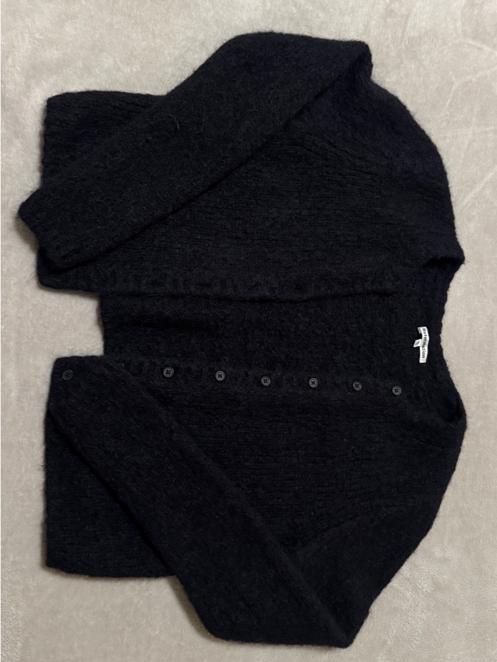 Reformation Black Button-Up Fuzzy Cardigan